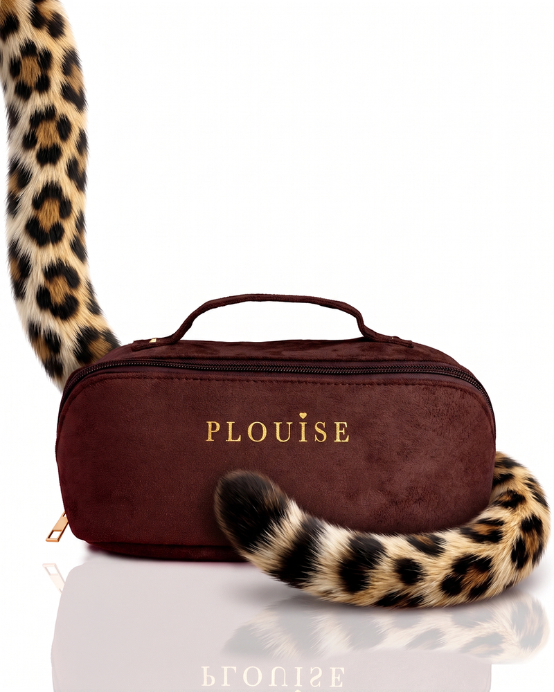 Make-up-Tasche aus Wildlederimitat im Cheetah-Modus