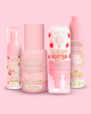 Set of pink P.Louise Glass Skin Set products on a pink background