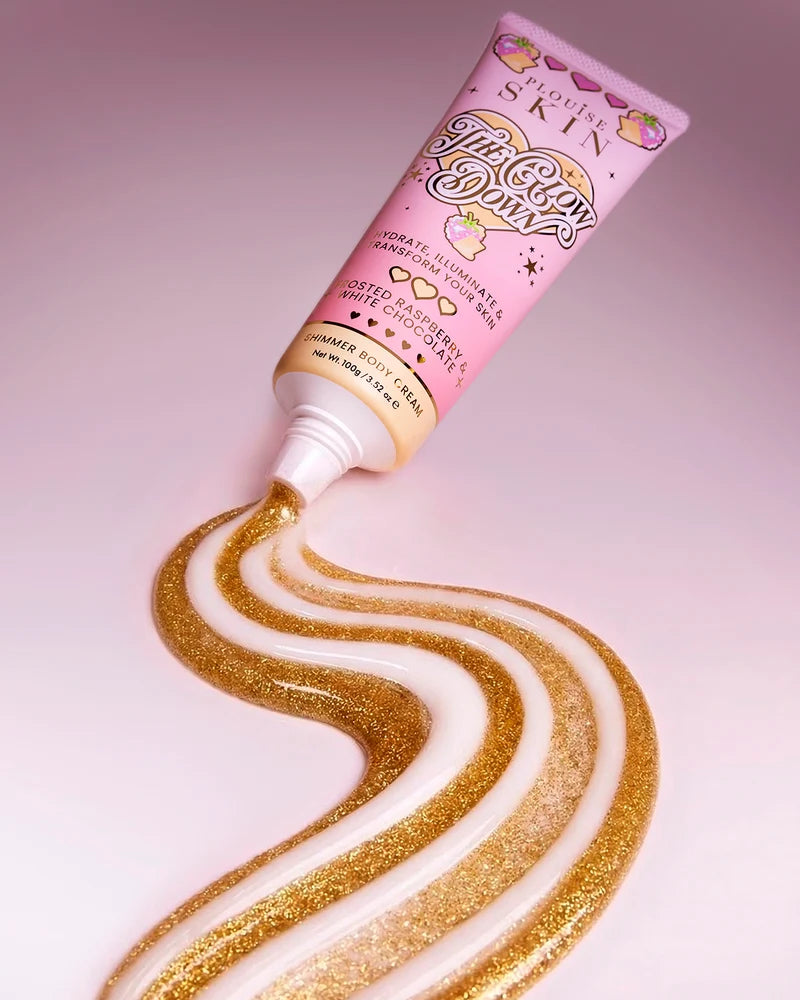 Der Glow Down Body Shimmer – Gefrostete Himbeere und weiße Schokolade