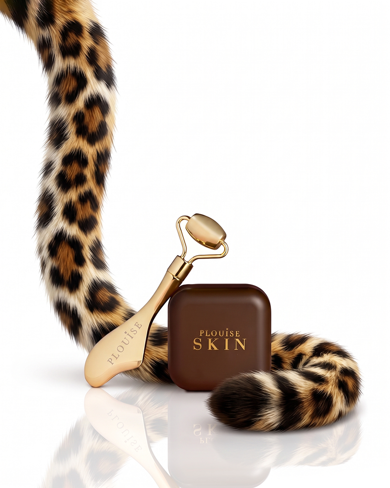 Cheetah Sculpt And Slide Gesichtsmaske, Gua Sha und Gesichtsroller-Set