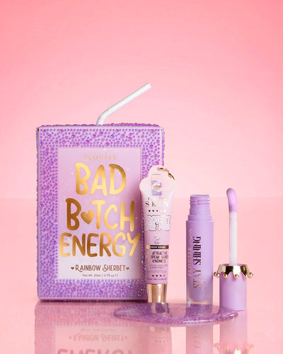 Lila P.Louise Crystal Glitter Bad Bitch Energy Lippenduo in Regenbogensorbet mit glänzendem Lippenöl und Lippenpflegemittel