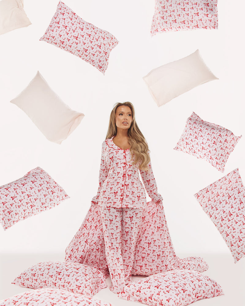 Damen-Pyjama-Hosen-Set mit Weihnachtsschleife