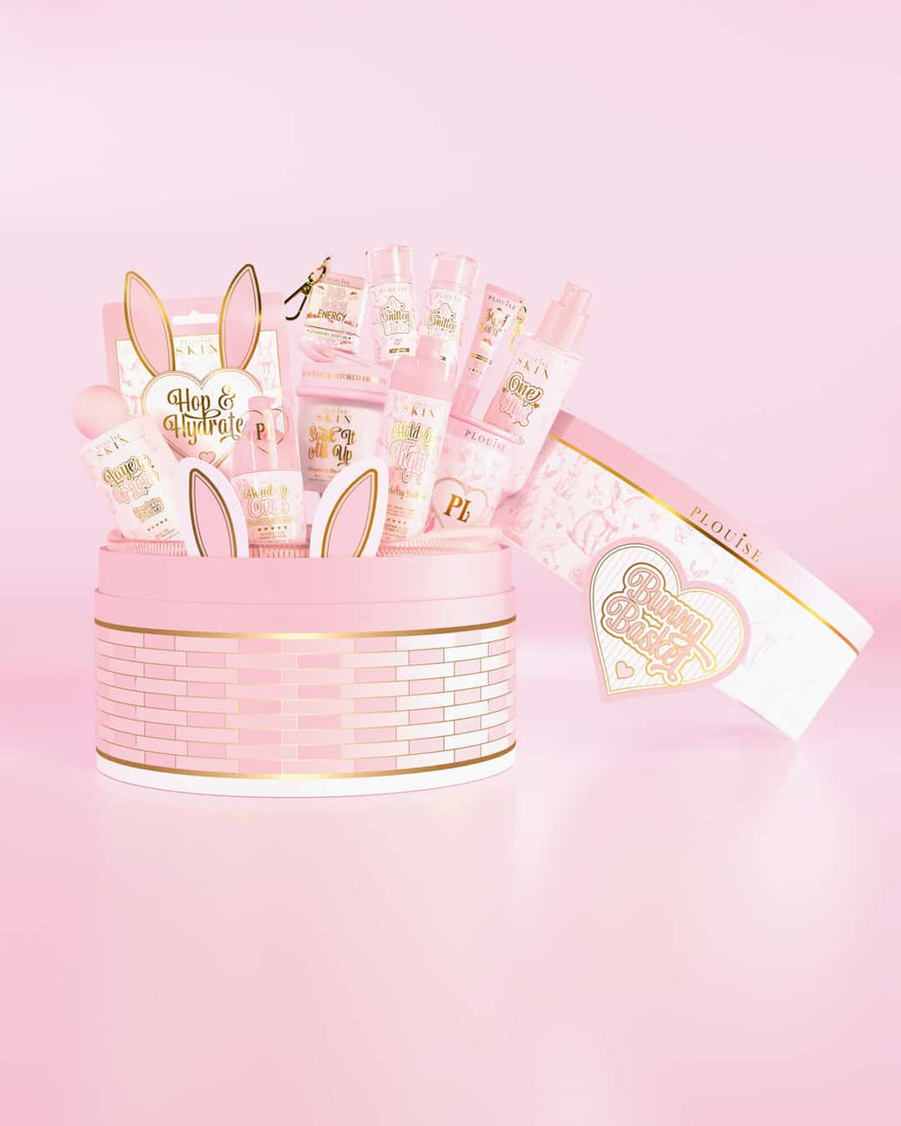 Cesta de Pascua P.Louise rosa con diseño de orejas de conejo