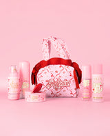 Kit de productos básicos para el cuidado de la piel y bolsa con lazo