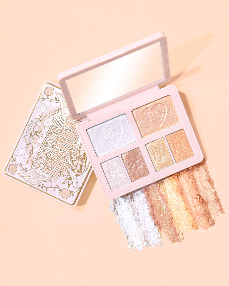 Paleta de brillo para ojos y rostro de P.Louise Which The Feather con muestras
