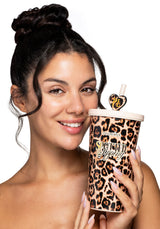 Vaso de acero inoxidable con diseño de guepardo manchado, 600 ml